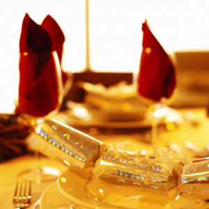 Dinner Place Setting with Christmas Cracker and Glasses
